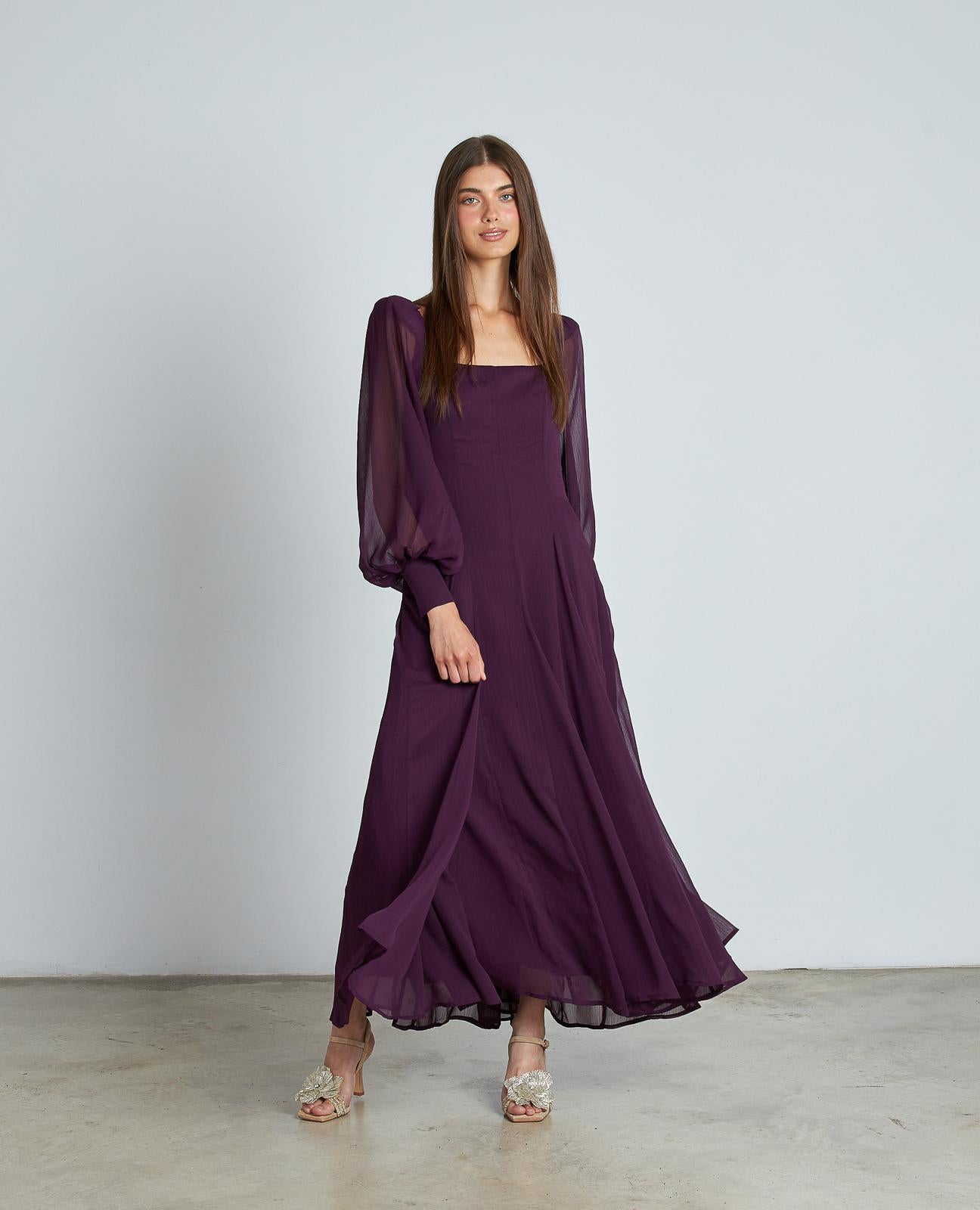 VESTIDO LARGO MANGA ABULLONADA