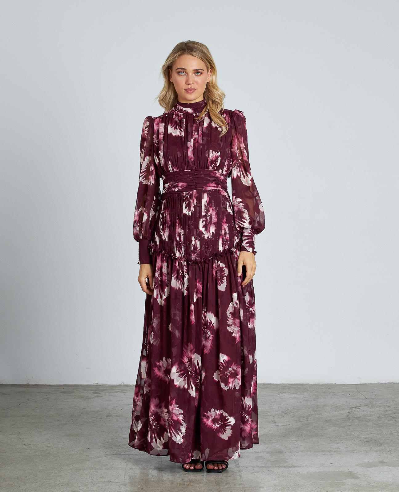 VESTIDO LARGO ESTAMPADO FRUNCIDO