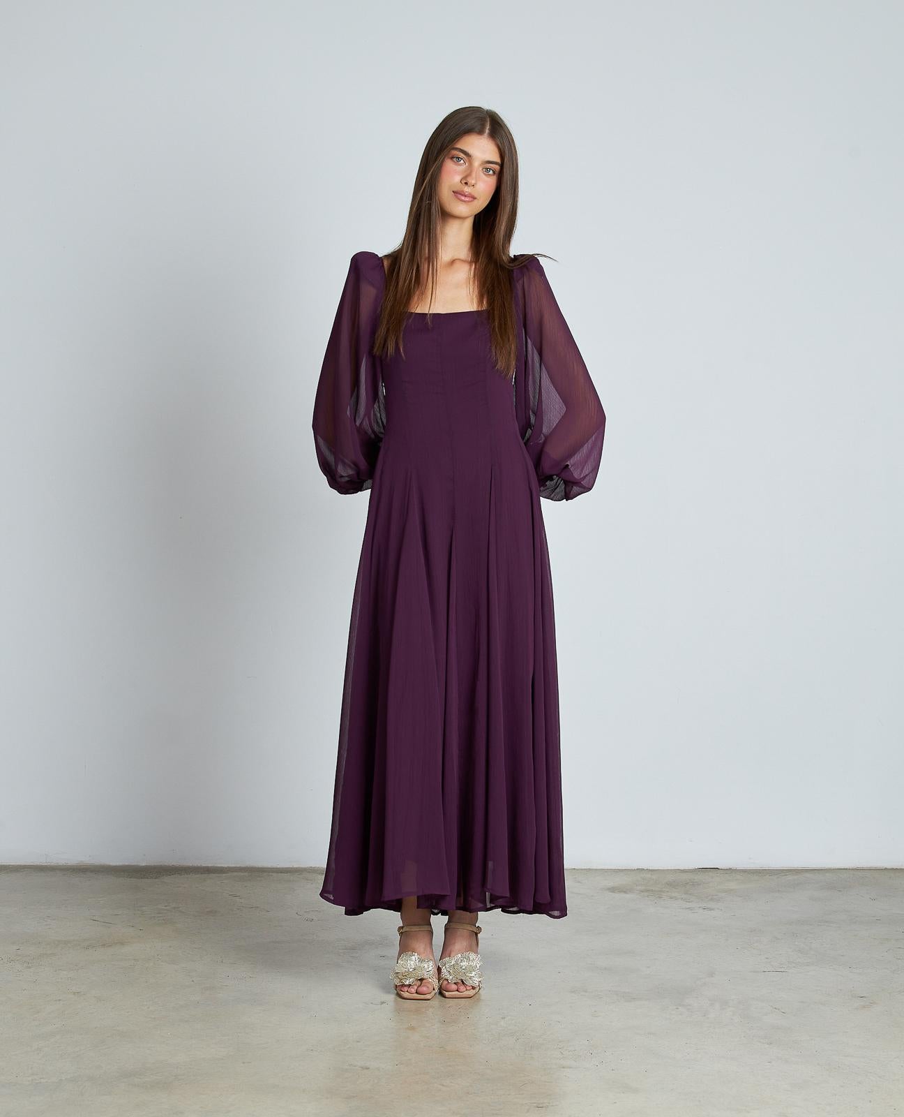 VESTIDO LARGO MANGA ABULLONADA