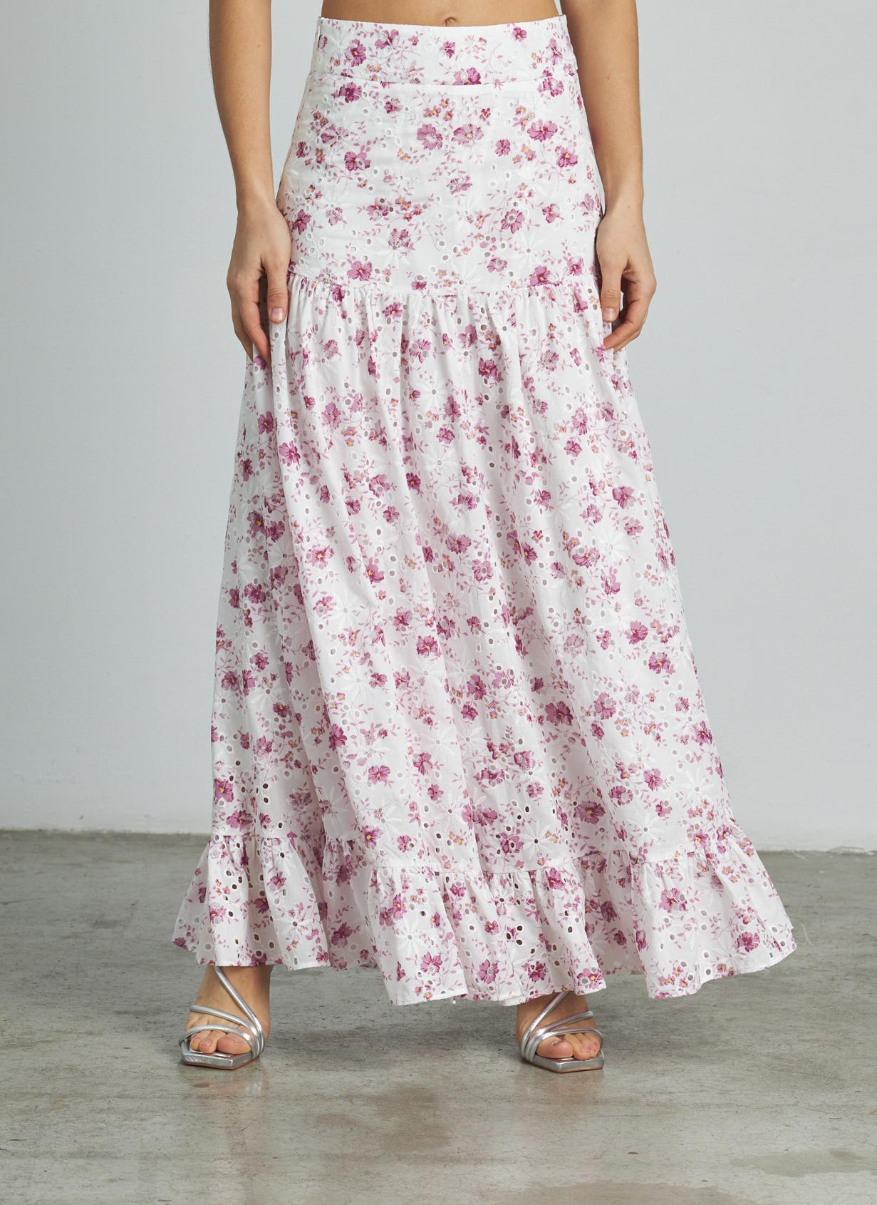 FALDA LARGA ESTAMPADA VOLANTE