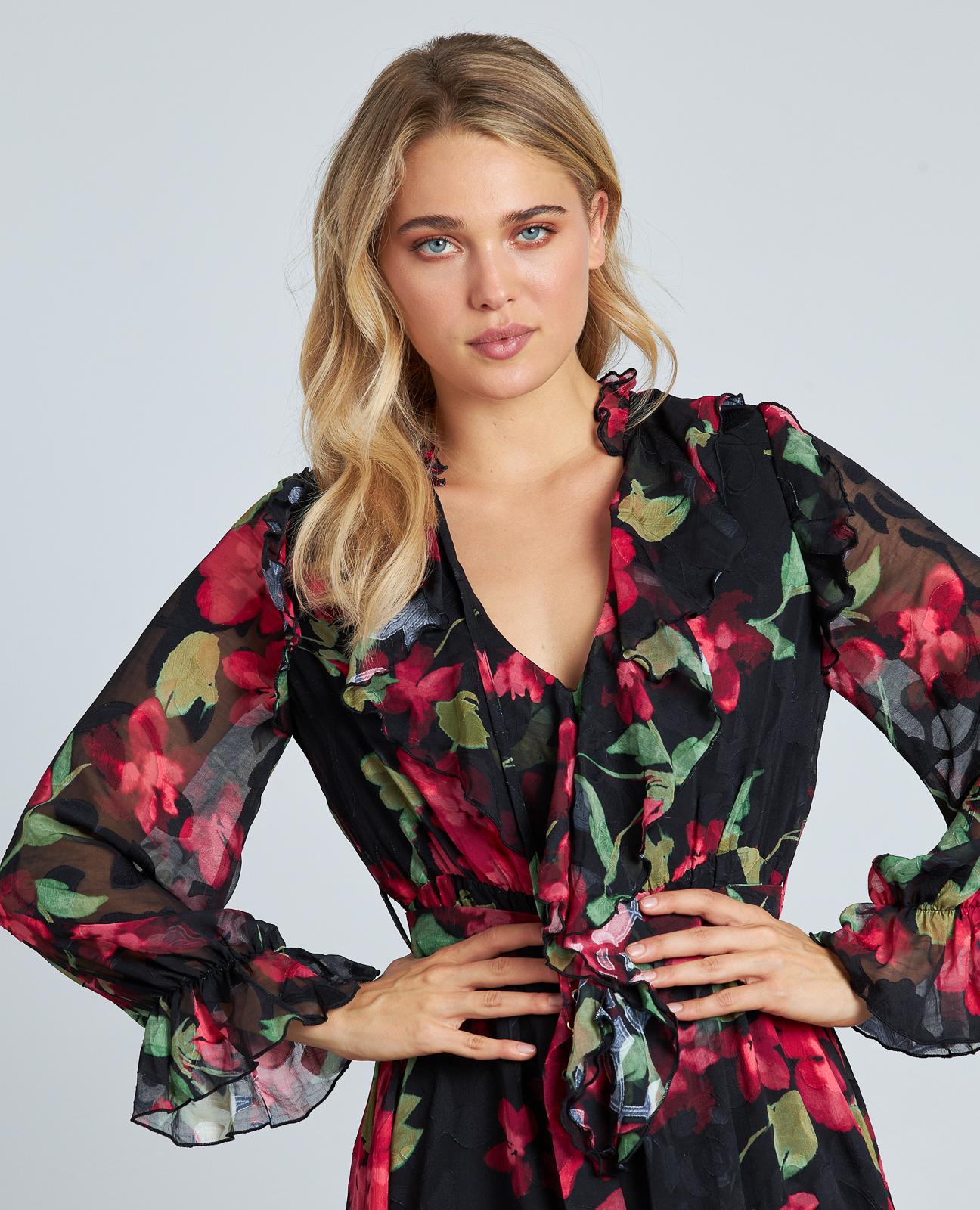 VESTIDO ESTAMPADO VOLANTES CINTURÓN