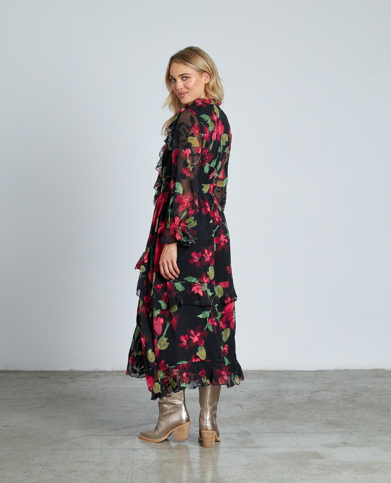 VESTIDO ESTAMPADO VOLANTES CINTURÓN