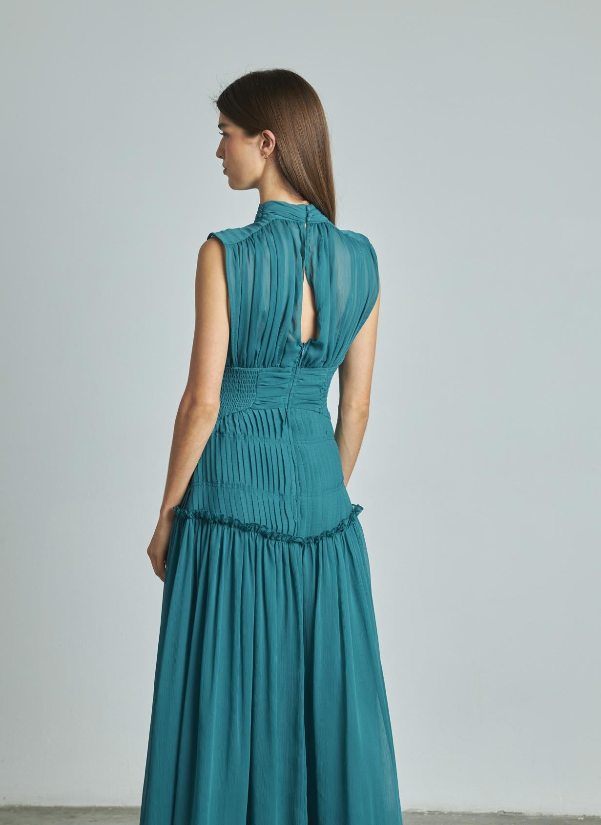 VESTIDO LARGO HALTER PLISADO