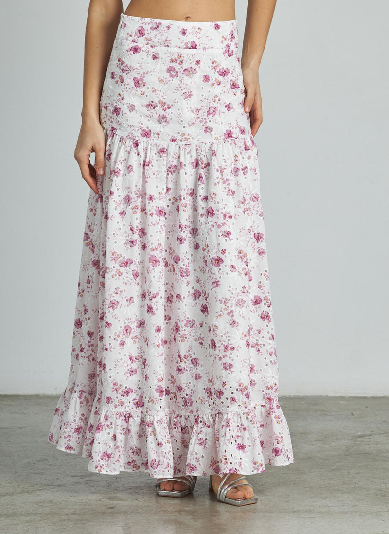 FALDA LARGA ESTAMPADA VOLANTE