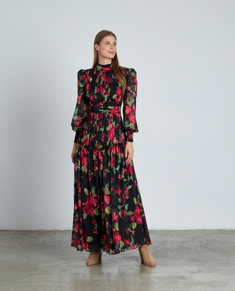 VESTIDO LARGO ESTAMPADO FRUNCIDO