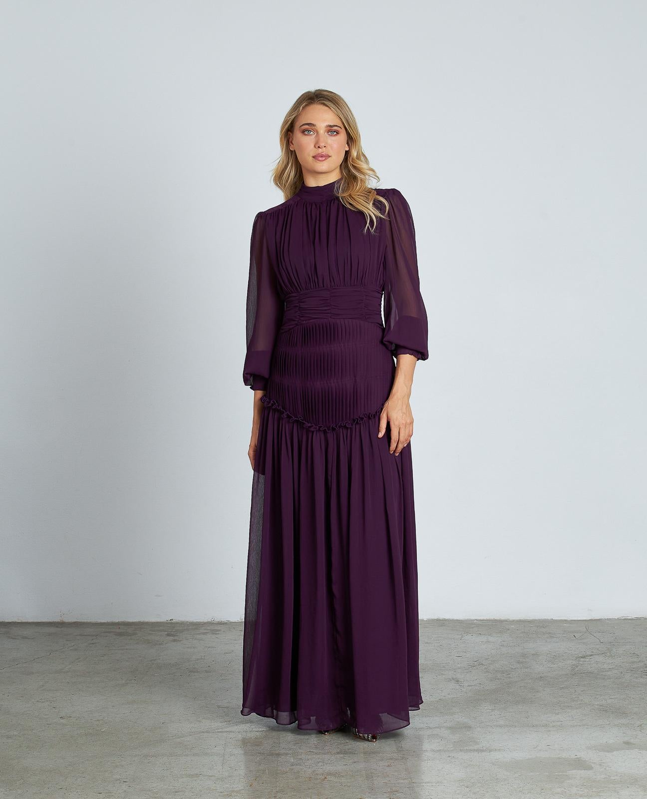 VESTIDO LARGO CON FRUNCIDO