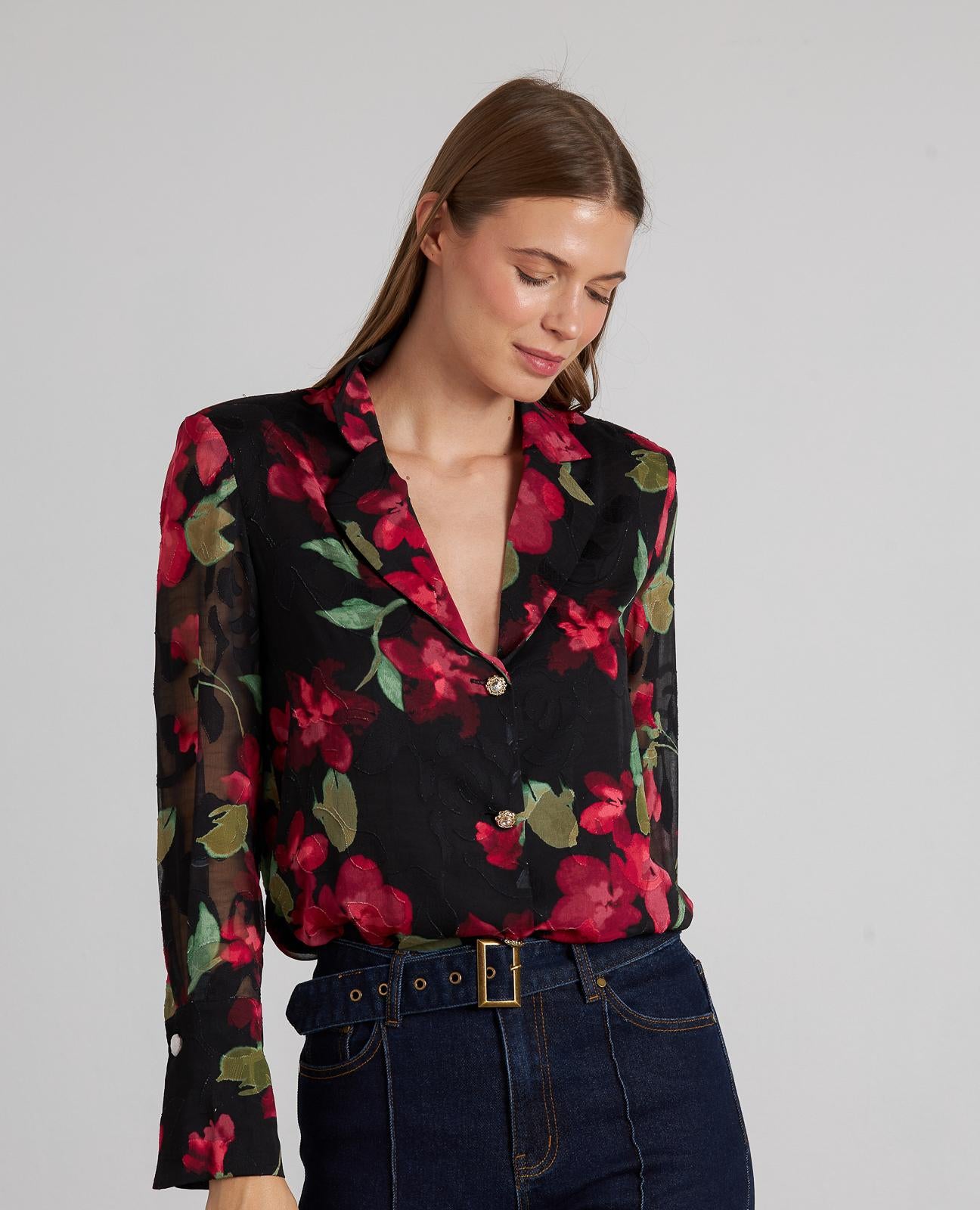 CAMISA MANGA SEMITRANSPARENTE