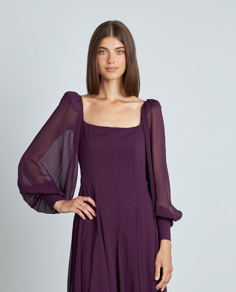 VESTIDO LARGO MANGA ABULLONADA