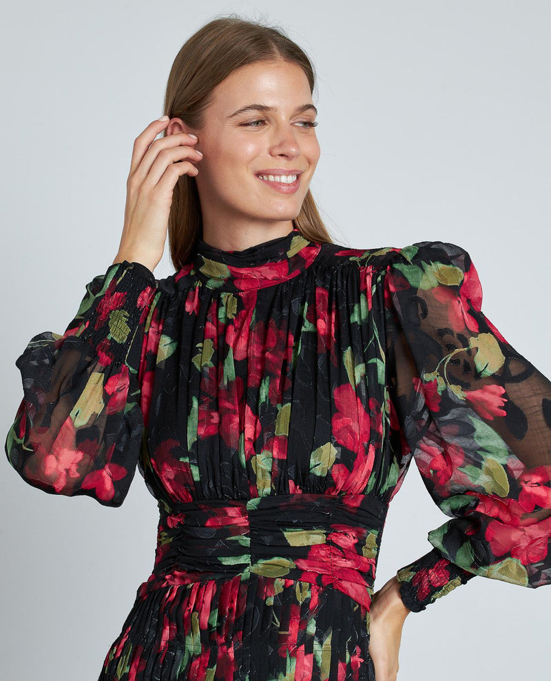 VESTIDO LARGO ESTAMPADO FRUNCIDO