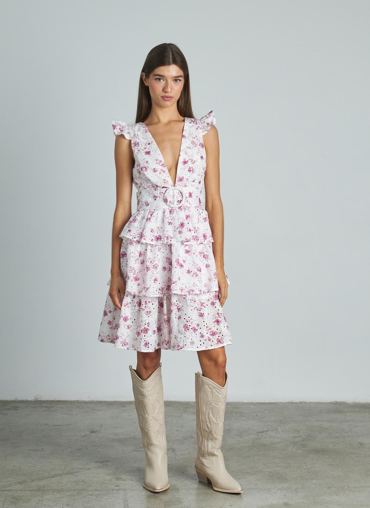 VESTIDO CON VOLANTES CALADO