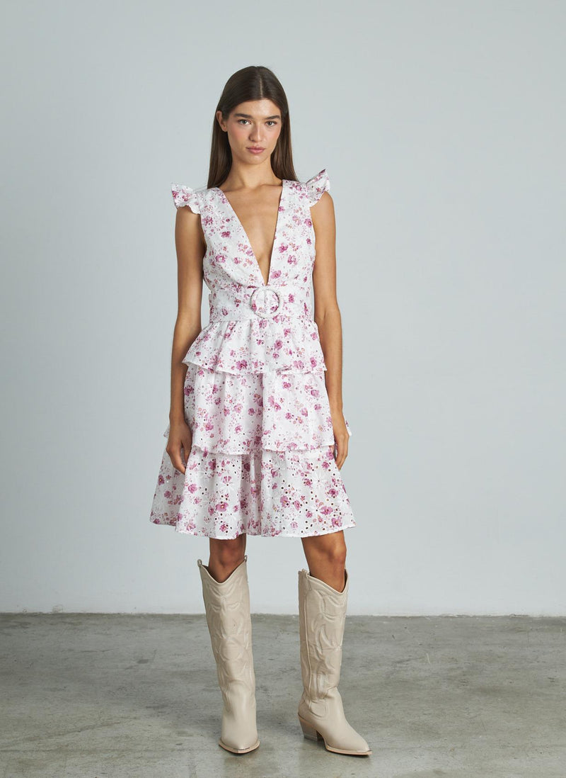 VESTIDO CON VOLANTES CALADO