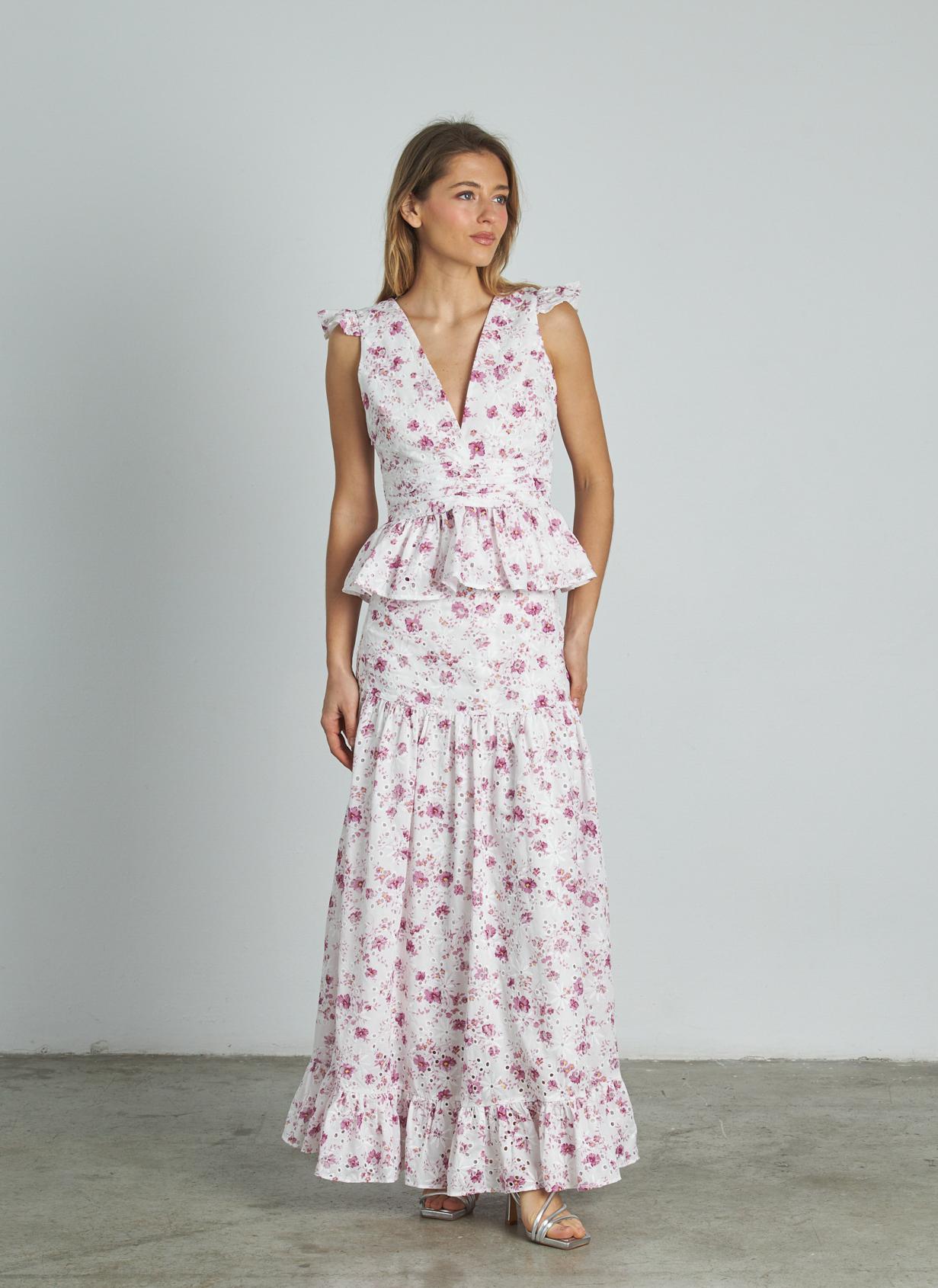 FALDA LARGA ESTAMPADA VOLANTE