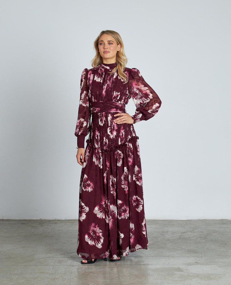 VESTIDO LARGO ESTAMPADO FRUNCIDO