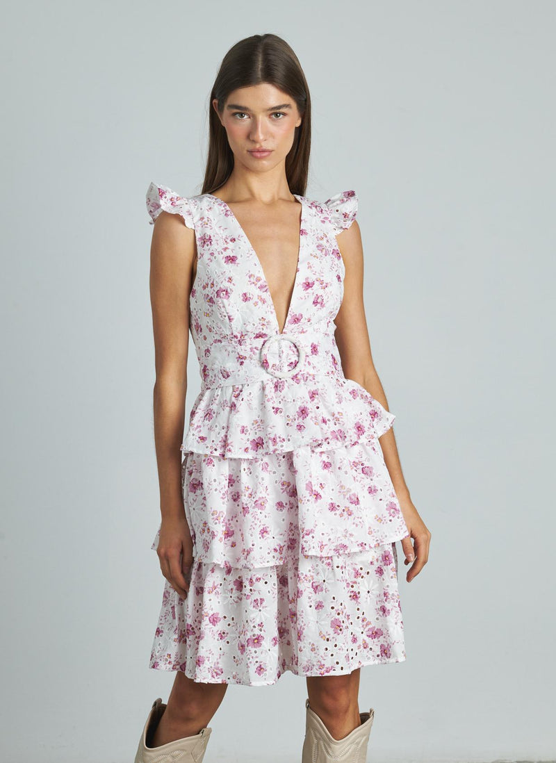 VESTIDO CON VOLANTES CALADO