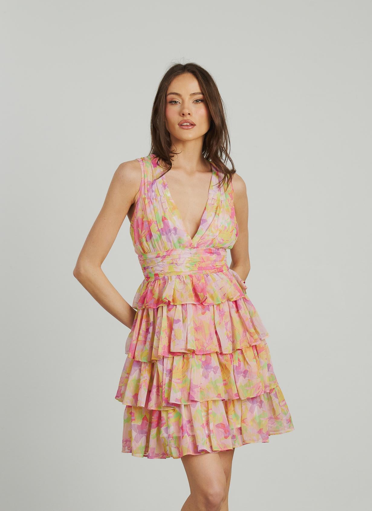 VESTIDO VOLANTES CINTURA FRUNCES