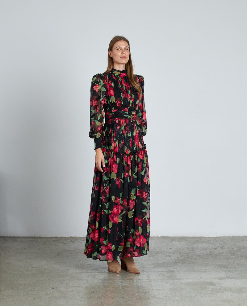 VESTIDO LARGO ESTAMPADO FRUNCIDO