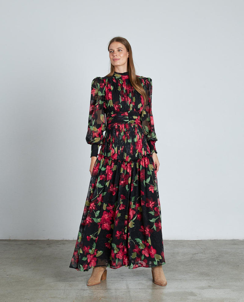 VESTIDO LARGO ESTAMPADO FRUNCIDO