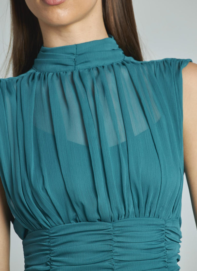 VESTIDO LARGO HALTER PLISADO