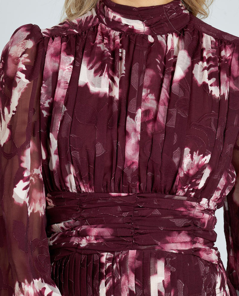 VESTIDO LARGO ESTAMPADO FRUNCIDO