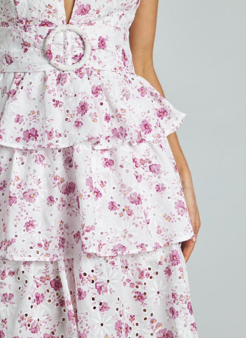 VESTIDO CON VOLANTES CALADO