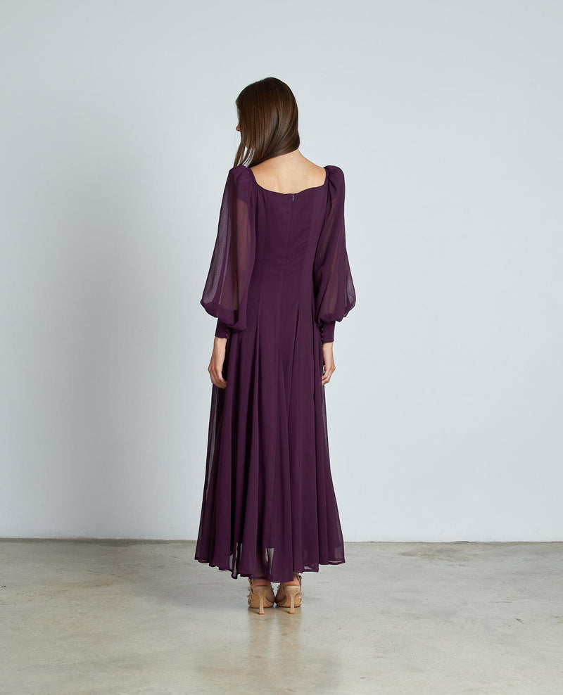 VESTIDO LARGO MANGA ABULLONADA