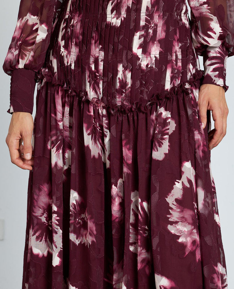 VESTIDO LARGO ESTAMPADO FRUNCIDO