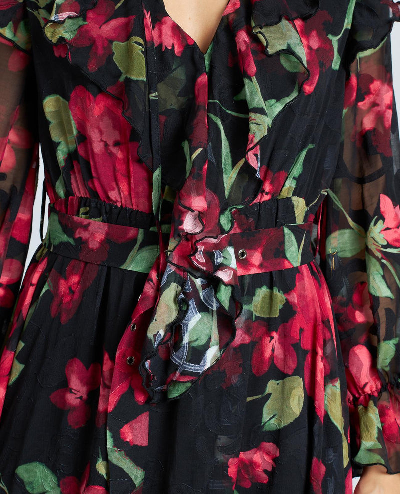 VESTIDO ESTAMPADO VOLANTES CINTURÓN