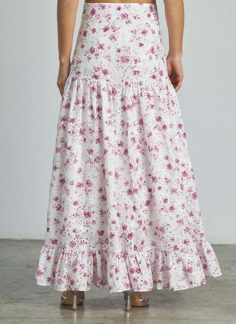 FALDA LARGA ESTAMPADA VOLANTE