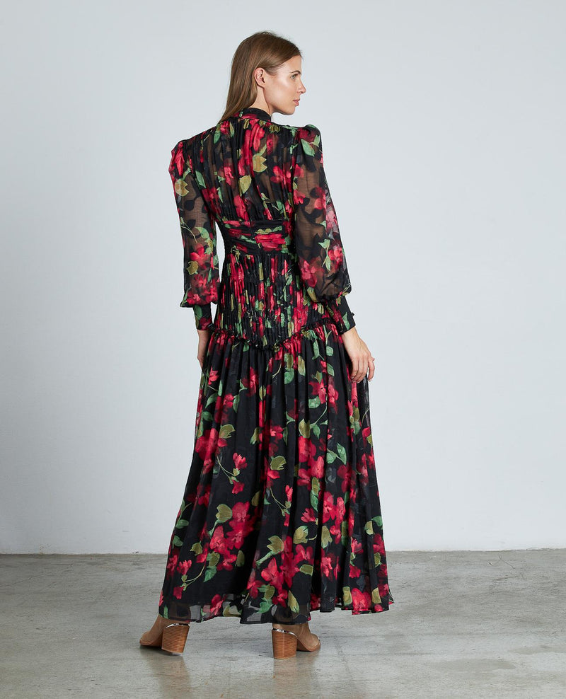 VESTIDO LARGO ESTAMPADO FRUNCIDO