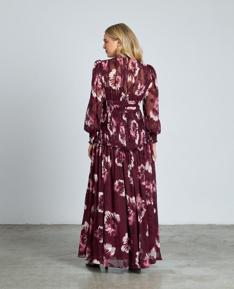 VESTIDO LARGO ESTAMPADO FRUNCIDO